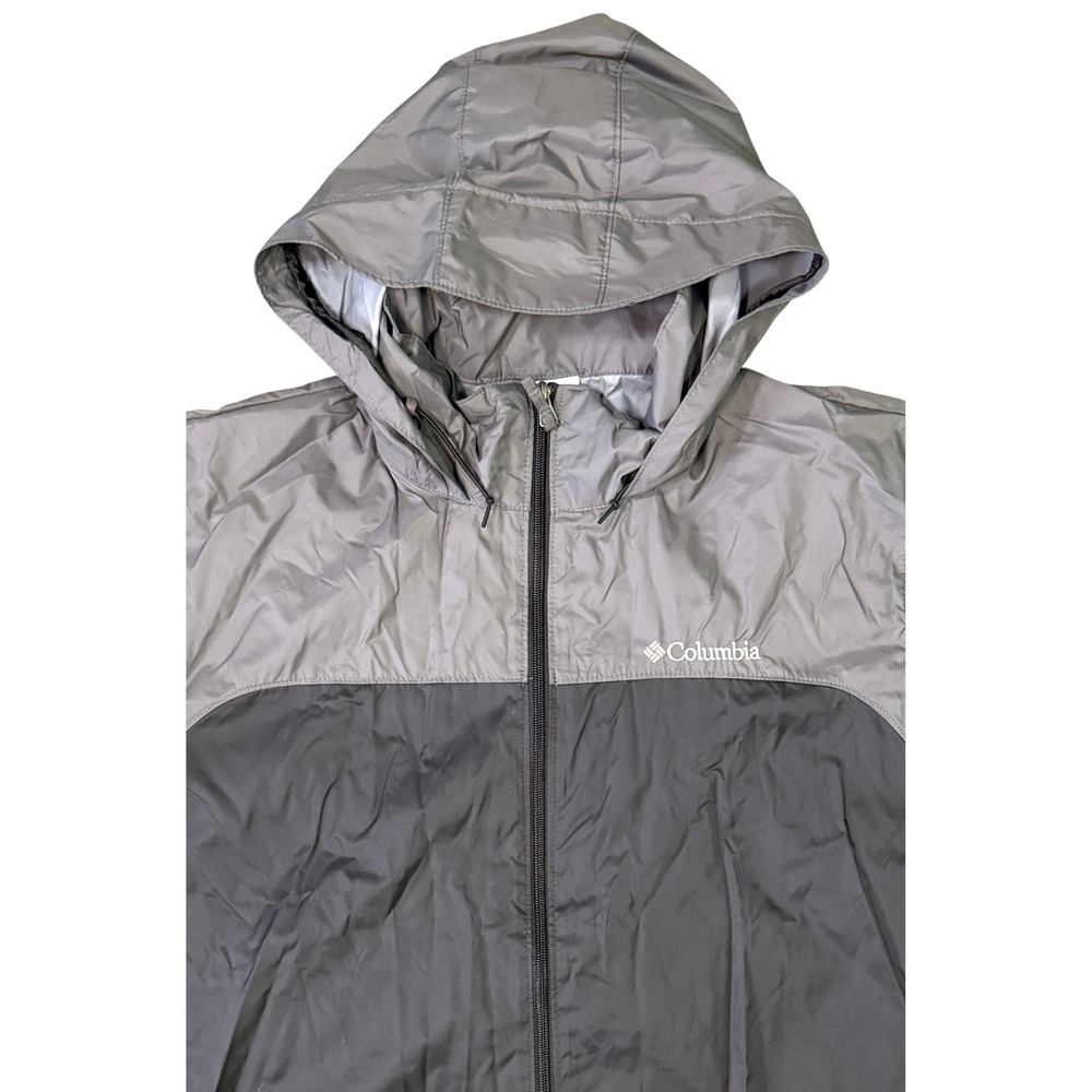 Columbia Mens Grey Black Colorblock Hooded Windbreaker Jacket Size Large